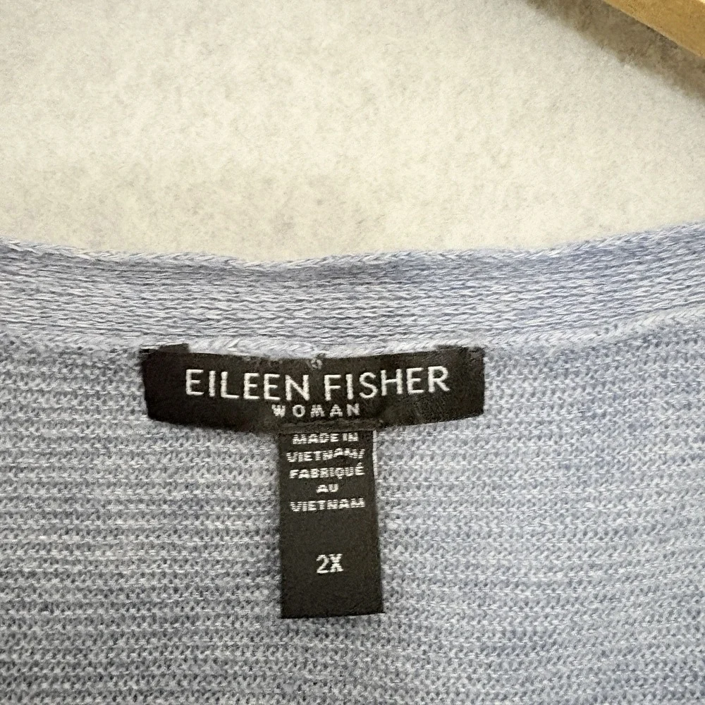 Eileen Fisher Womens Linen Sweater Size 2X Blue‎ Sustainable Beachy Lightweight